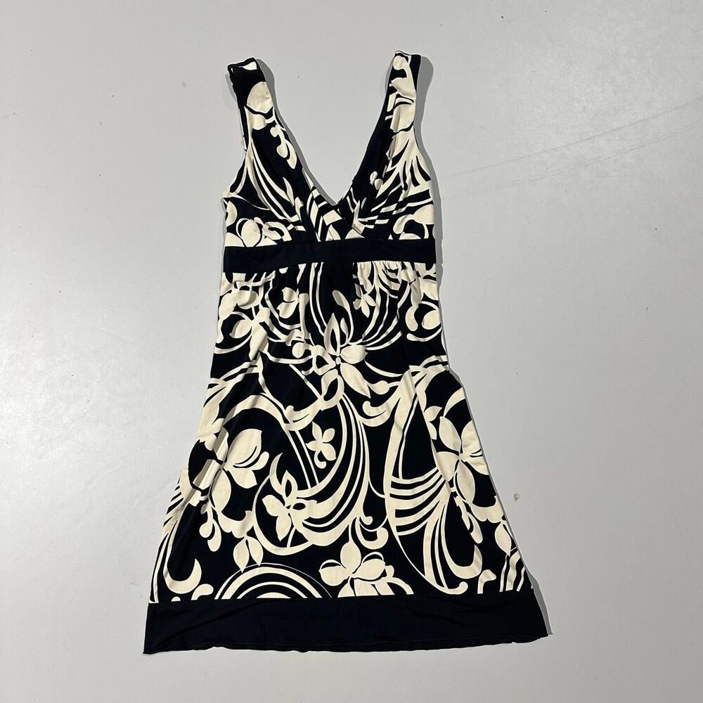 Y2K City Triangles Cream & Black Floral Mini Dress with Waist Ties